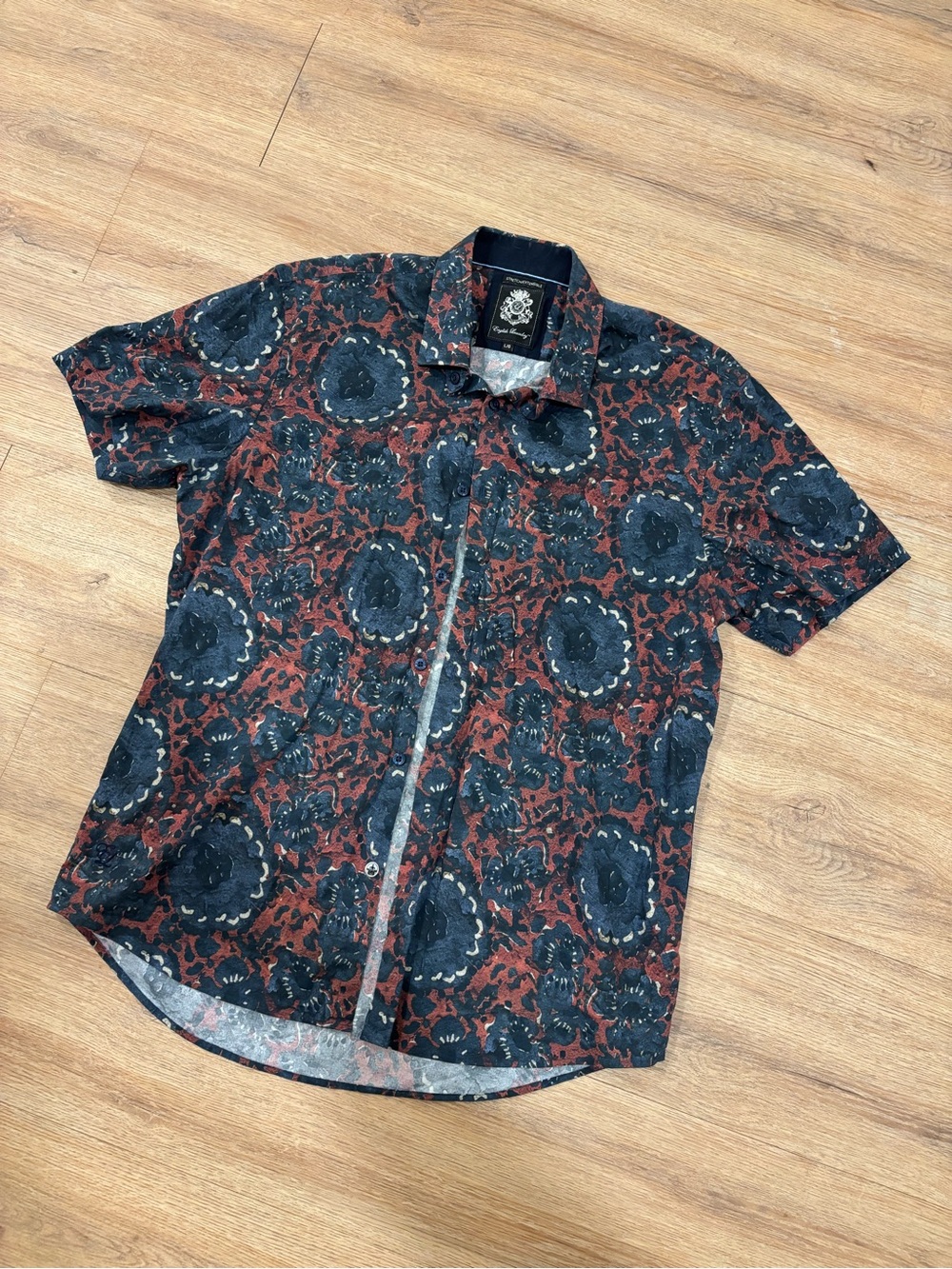 English Laundry Short-Sleeve Floral Button-Down Shirt - Black & Brown